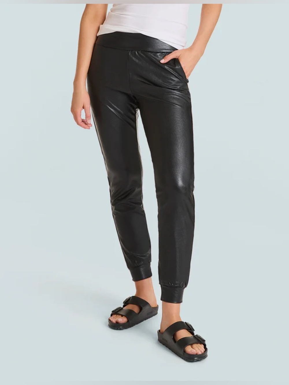 Commando Pants Womens Large Black Faux Leather Joggers